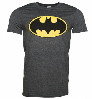 Men's Charcoal Distressed Batman Logo T-Shirt Men's Charcoal Distressed Batman Logo T-Shirt