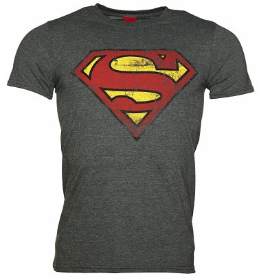 Men's Charcoal Distressed Superman Logo T-Shirt Men's Charcoal Distressed Superman Logo T-Shirt