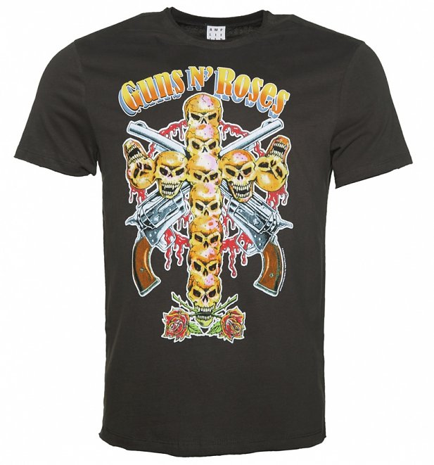 Men's Charcoal Guns N' Roses Neon Skull Cross T-Shirt from Amplified Men's Charcoal Guns N' Roses Neon Skull Cross T-Shirt from Amplified