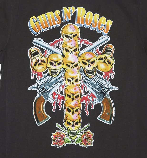 Men's Charcoal Guns N' Roses Neon Skull Cross T-Shirt from Amplified Men's Charcoal Guns N' Roses Neon Skull Cross T-Shirt from Amplified