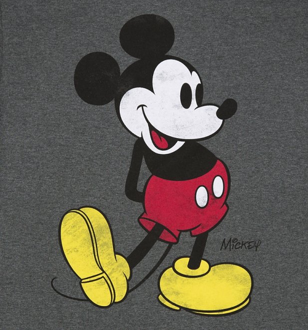 Men's Charcoal Marl Disney Classic Mickey Mouse T-Shirt Men's Charcoal Marl Disney Classic Mickey Mouse T-Shirt