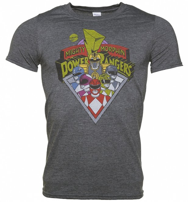 Men's Charcoal Marl Retro Power Rangers T-Shirt Men's Charcoal Marl Retro Power Rangers T-Shirt