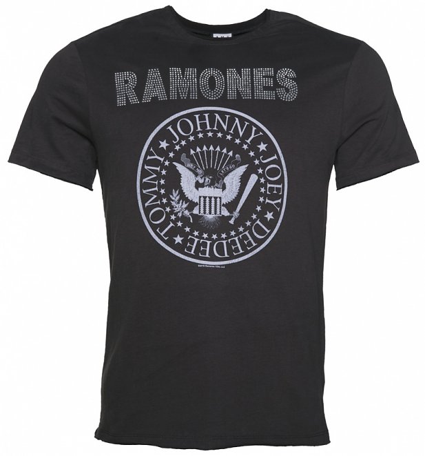 Men's Charcoal Ramones Silver Diamante T-Shirt from Amplified Men's Charcoal Ramones Silver Diamante T-Shirt from Amplified
