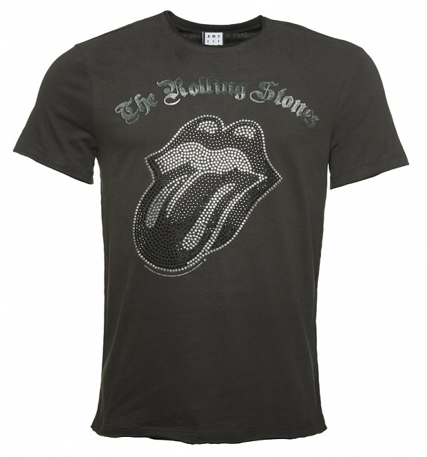 Men's Charcoal Rolling Stones Black and Silver Diamante Tongue T-Shirt from Amplified Men's Charcoal Rolling Stones Black and Silver Diamante Tongue T-Shirt from Amplified