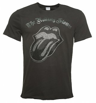 Men's Charcoal Rolling Stones Black and Silver Diamante Tongue T-Shirt from Amplified Men's Charcoal Rolling Stones Black and Silver Diamante Tongue T-Shirt from Amplified