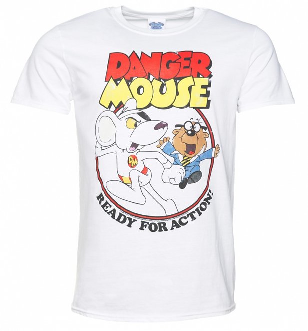 Men's Danger Mouse Ready For Action White T-Shirt Men's Danger Mouse Ready For Action White T-Shirt
