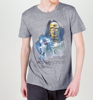 Men's Dark Grey Star Wars Droids Burnout T-Shirt Men's Dark Grey Star Wars Droids Burnout T-Shirt