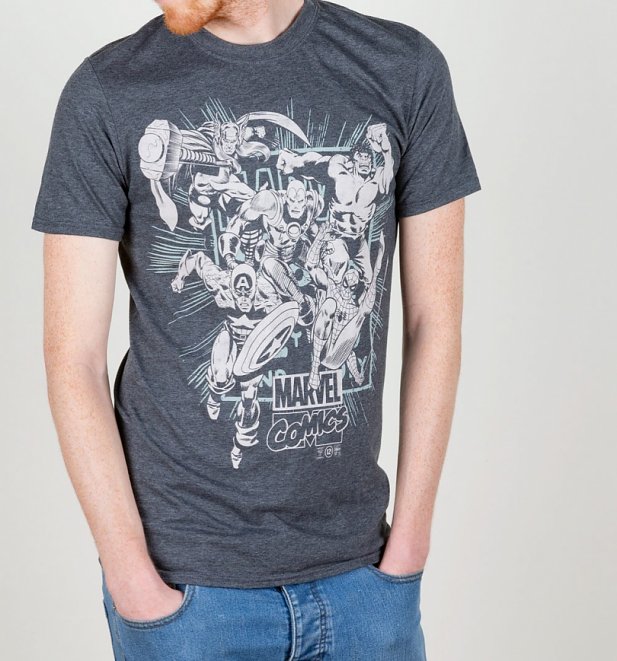 Men's Dark Grey Marl Marvel Comics Band Of Heroes T-Shirt