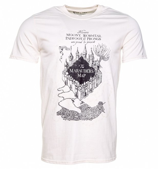 Men's Ecru Harry Potter Marauders Map UV T-Shirt Men's Ecru Harry Potter Marauders Map UV T-Shirt
