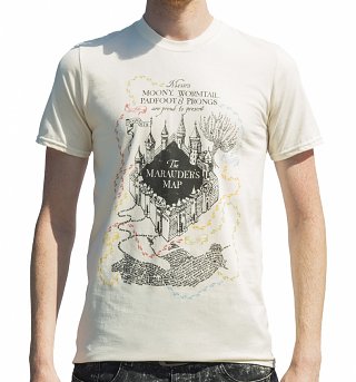 Men's Ecru Harry Potter Marauders Map UV T-Shirt Men's Ecru Harry Potter Marauders Map UV T-Shirt
