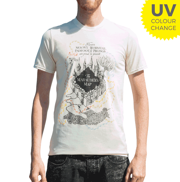 Men's Ecru Harry Potter Marauders Map UV T-Shirt Men's Ecru Harry Potter Marauders Map UV T-Shirt
