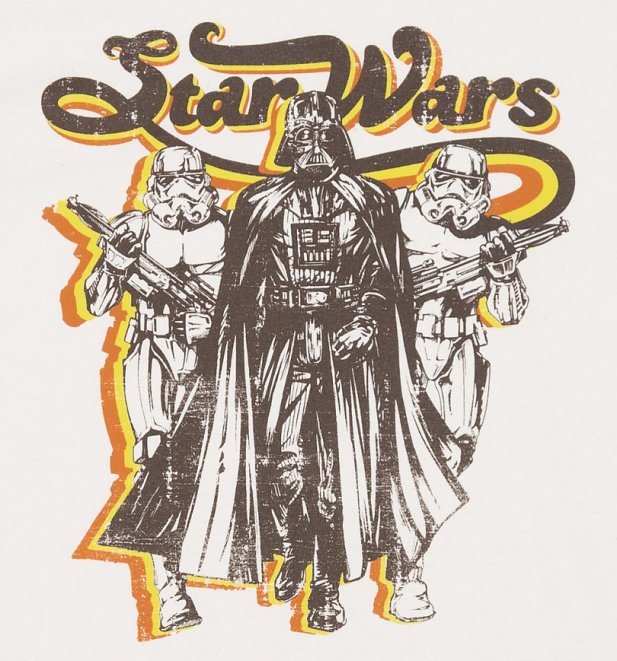 Men's Ecru Retro Star Wars Darth Vader And Stormtroopers T-Shirt Men's Ecru Retro Star Wars Darth Vader And Stormtroopers T-Shirt