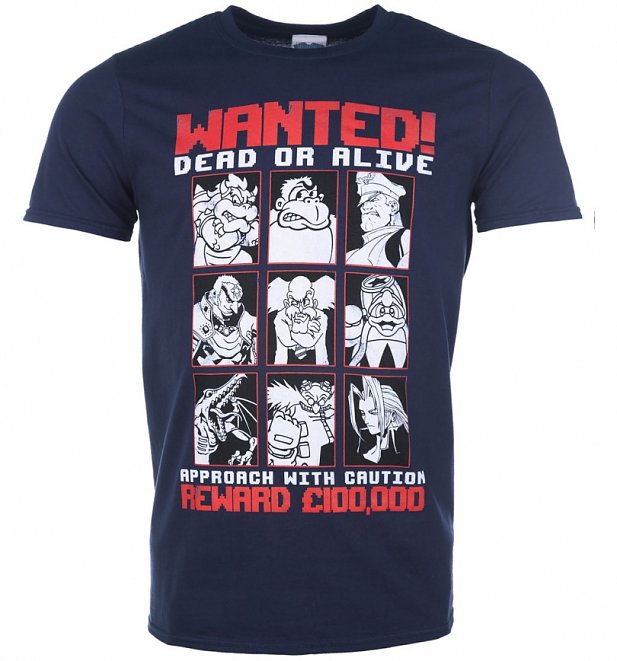 Men's Gaming Villains Wanted Poster Navy T-Shirt Men's Gaming Villains Wanted Poster Navy T-Shirt