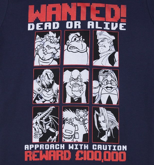 Men's Gaming Villains Wanted Poster Navy T-Shirt Men's Gaming Villains Wanted Poster Navy T-Shirt