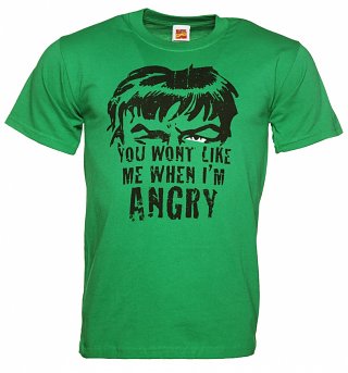 Men's Green You Won't Like Me When I'm Angry Incredible Hulk T-Shirt Men's Green You Won't Like Me When I'm Angry Incredible Hulk T-Shirt