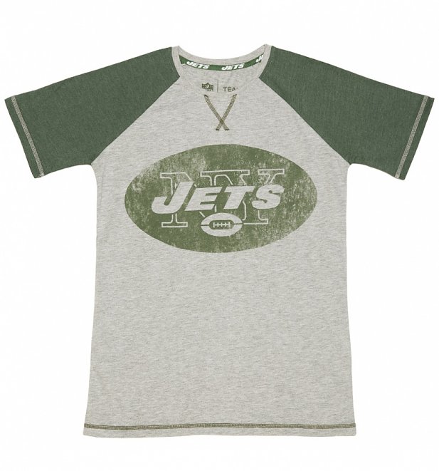 Men's Grey And Green New York Jets NFL Raglan T-Shirt Men's Grey And Green New York Jets NFL Raglan T-Shirt
