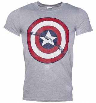 Men's Grey Captain America Distressed Shield Marvel T-Shirt Men's Grey Captain America Distressed Shield Marvel T-Shirt