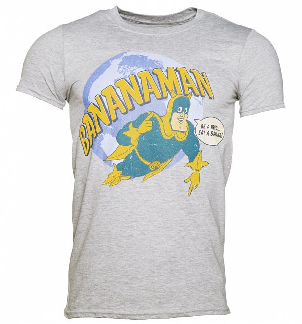 Men's Grey Marl Eat A Banana Bananaman T-Shirt Men's Grey Marl Eat A Banana Bananaman T-Shirt