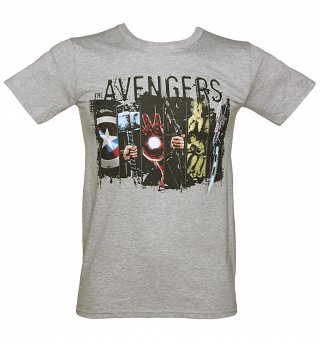 Men's Grey Marl Marvel Avengers Weapons Panel T-Shirt Men's Grey Marl Marvel Avengers Weapons Panel T-Shirt