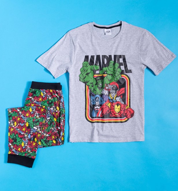 Men's Grey Marl Marvel Pyjamas Men's Grey Marl Marvel Pyjamas