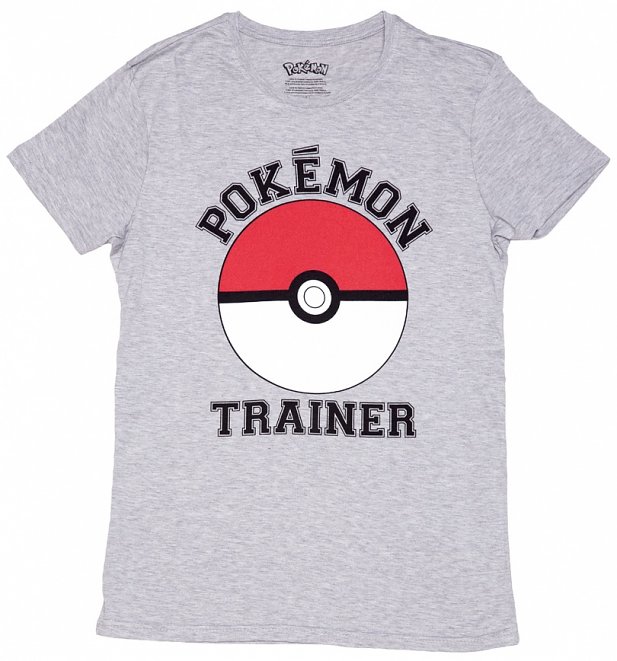 Men's Grey Marl Pokemon Trainer T-Shirt Men's Grey Marl Pokemon Trainer T-Shirt