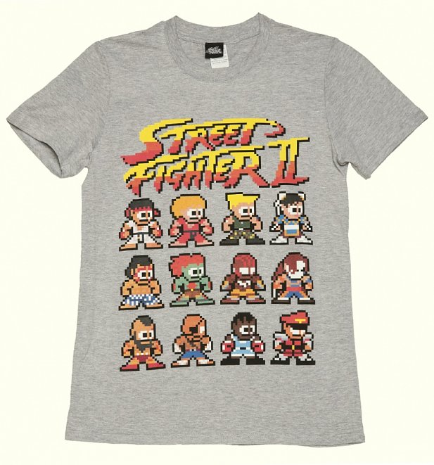 Men's Grey Marl Retro Street Fighter II Pixel Characters T-Shirt Men's Grey Marl Retro Street Fighter II Pixel Characters T-Shirt