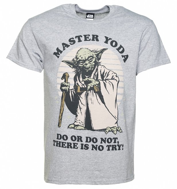 Men's Grey Marl Yoda Do Or Do Not Star Wars T-Shirt Men's Grey Marl Yoda Do Or Do Not Star Wars T-Shirt