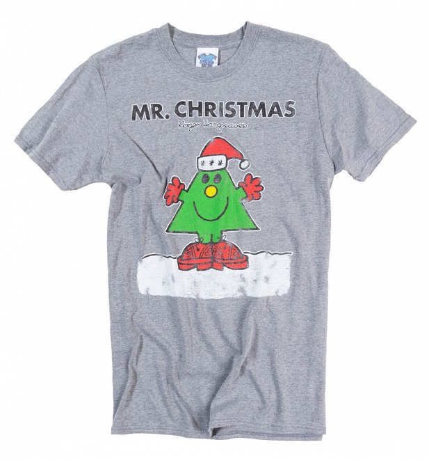 Men's Grey Mr Christmas Mr Men T-Shirt Men's Grey Mr Christmas Mr Men T-Shirt