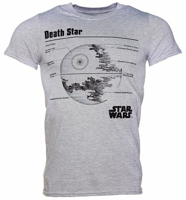 Men's Grey Star Wars Death Star Blueprint T-Shirt Men's Grey Star Wars Death Star Blueprint T-Shirt