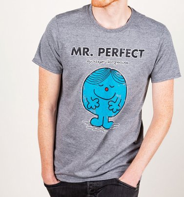 Men's Heather Grey Mr Perfect Mr Men T-Shirt Men's Heather Grey Mr Perfect Mr Men T-Shirt