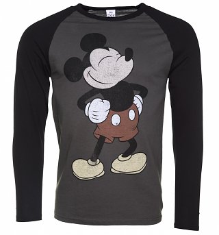 Men's Heather Grey Vintage Proud Mickey Mouse Disney Long Sleeve Baseball T-Shirt Men's Heather Grey Vintage Proud Mickey Mouse Disney Long Sleeve Baseball T-Shirt