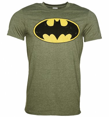 Men's Khaki Distressed Batman Logo T-Shirt Men's Khaki Distressed Batman Logo T-Shirt