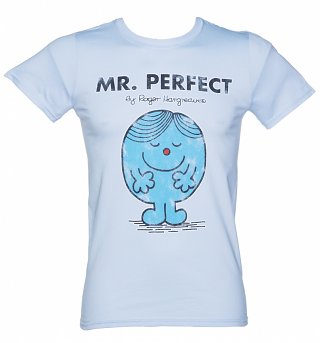Men's Light Blue Mr Perfect Mr Men T-Shirt Men's Light Blue Mr Perfect Mr Men T-Shirt