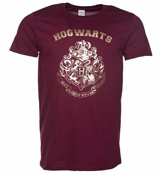 Men's Maroon Harry Potter Gold Hogwarts Crest T-Shirt Men's Maroon Harry Potter Gold Hogwarts Crest T-Shirt