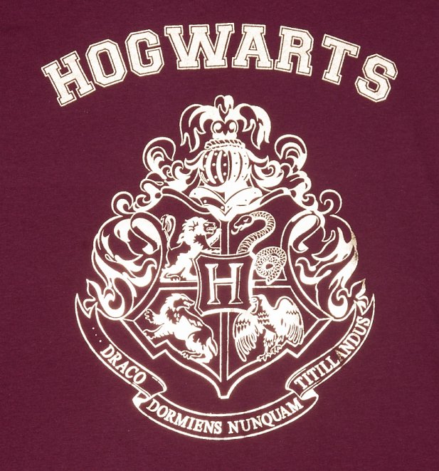 Men's Maroon Harry Potter Gold Hogwarts Crest T-Shirt Men's Maroon Harry Potter Gold Hogwarts Crest T-Shirt