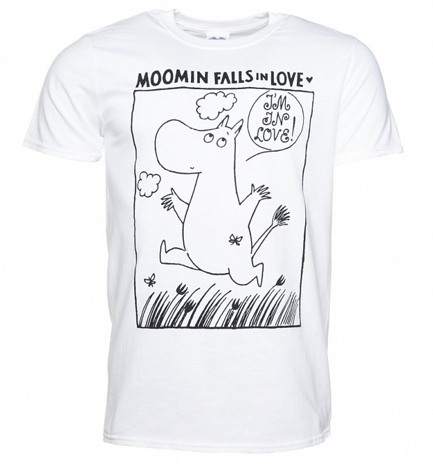 Men's Moomins In Love Comic Strip White T-Shirt Men's Moomins In Love Comic Strip White T-Shirt