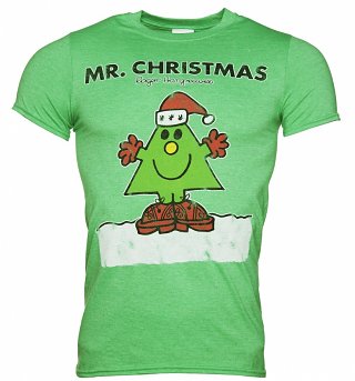 Men's Green Mr Christmas Mr Men T-Shirt Men's Green Mr Christmas Mr Men T-Shirt