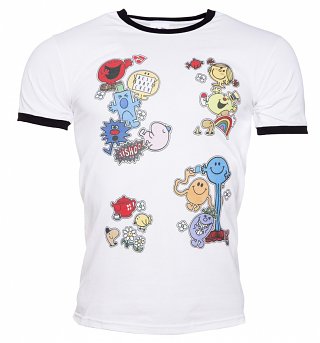 Men's Mr Men and Little Miss Patches Ringer T-Shirt Men's Mr Men and Little Miss Patches Ringer T-Shirt