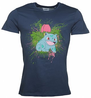 Men's Navy Ivysaur Splatter Pokemon T-Shirt Men's Navy Ivysaur Splatter Pokemon T-Shirt