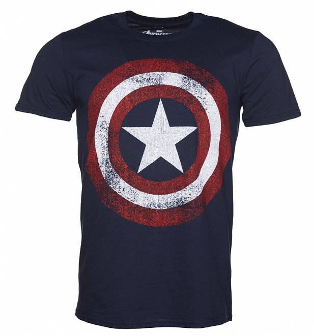 Men's Navy Marvel Distressed Captain America Shield Logo T