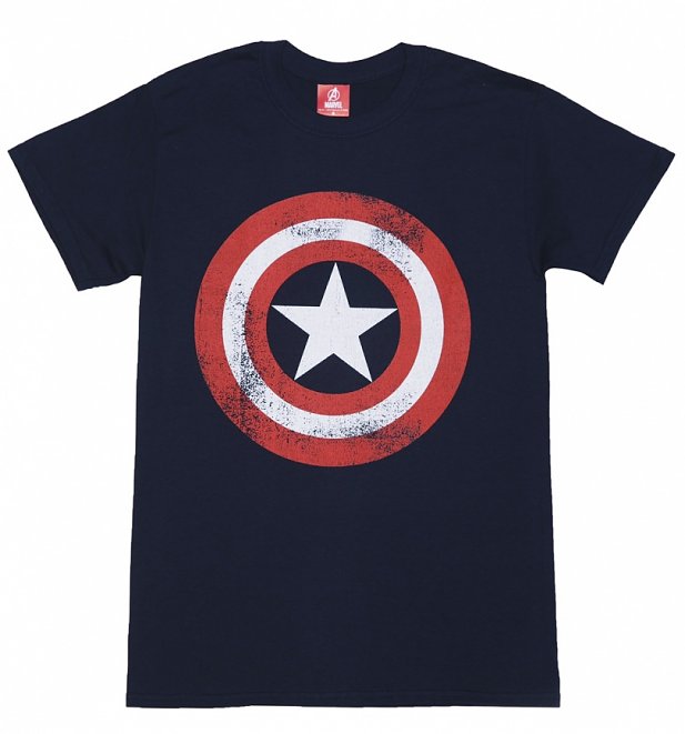 Men's Navy Marvel Distressed Captain America Shield Logo T-Shirt Men's Navy Marvel Distressed Captain America Shield Logo T-Shirt