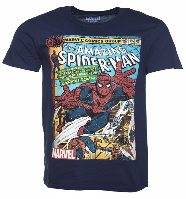 Men's Navy Marvel Spider-Man Comic T-Shirt Men's Navy Marvel Spider-Man Comic T-Shirt