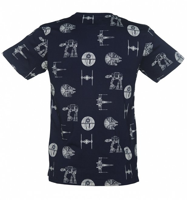 Men's Navy Star Wars Transporter Repeat Print T-Shirt from Fabric Flavours Men's Navy Star Wars Transporter Repeat Print T-Shirt from Fabric Flavours