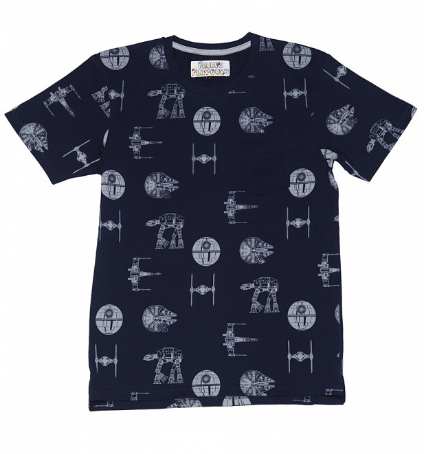 Men's Navy Star Wars Transporter Repeat Print T-Shirt from Fabric Flavours Men's Navy Star Wars Transporter Repeat Print T-Shirt from Fabric Flavours