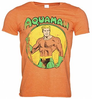 Men's Orange Distressed DC Comics Aquaman T-Shirt Men's Orange Distressed DC Comics Aquaman T-Shirt