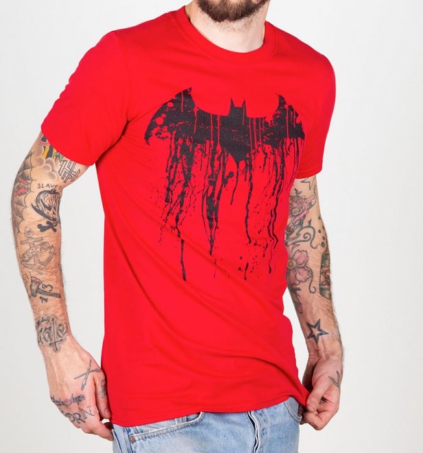 Men's Red Batman Graffiti Logo T-Shirt