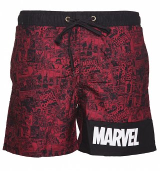 Men's Red Marvel Storyboard Swim Shorts Men's Red Marvel Storyboard Swim Shorts