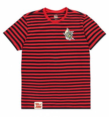 Men's Red and Black Stripe Tom and Jerry Tom Mini Me T-Shirt from Difuzed Men's Red and Black Stripe Tom and Jerry Tom Mini Me T-Shirt from Difuzed