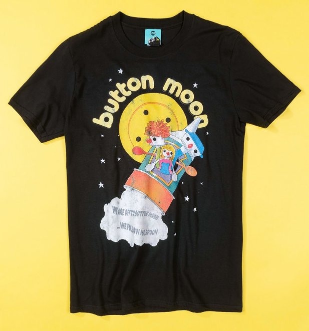 Official Men's Retro Button Moon Black T-Shirt