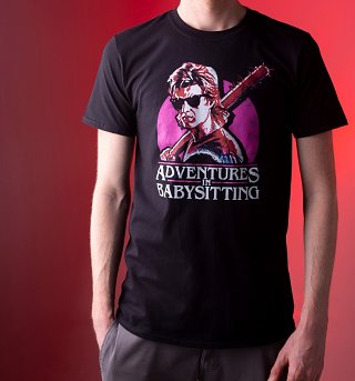 Men's Stranger Things Inspired Steve Adventures In Babysitting Black T-Shirt Men's Stranger Things Inspired Steve Adventures In Babysitting Black T-Shirt